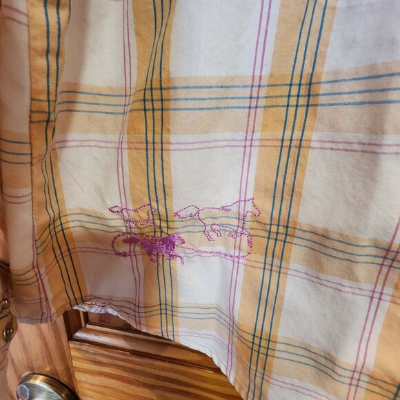 Bit & Bridle Womens Western Plaid Shirt W/ Embroidered Horses Snap Buttons Yello - Picture 3 of 7